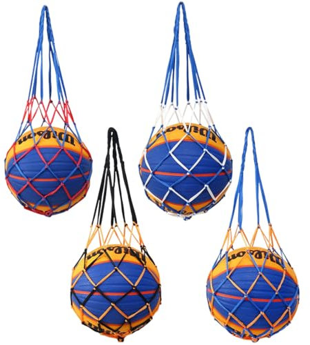 IKOPFLN 4 PCS Bälle für Bällebad Ballnetz Net Tasche Tragbare Ballnetz Sports Ball Ballnetz für Fußball, Basketball Ballnetz 1 Ball (Blau-rot, blau-gelb, blau-weiß, schwarz-gelb)