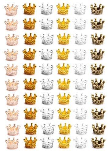 TOZBLEU Mini Couronne Metal - 60 pcs 6 Couleurs Mini Charme Couronne Petite Couronne Deco en Alliage Mini Pendentif Couronne Vintage pour DIY Breloques Décoration Artisanat(10 * 6mm)