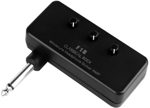 Kleiner Gitarrenverstärker 1 Satz Tragbar, Schwarz für Gitarre und Bass | Kopfhörerverstärker, Abs Gehäuse aus Aluminium, Passend für Tasche, 2 Aaa Batterien nicht Enthalten
