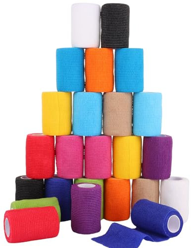 DAJAVE 24 Pcs Self Adhesive Bandage Tapes 7.5cm x 4.5M Self Adherent Cohesive Bandages 12 Colors Elastic Bandage for Sports Wrist Ankle Sprains, Vet Wrap for Dogs Horses Pet