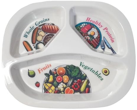 Thorness Colourful Melamine Portion Control Plate for Adults to Encourage Healthy Eating, Melamine Diet Plate Visually Divided for Slimming and Weight Loss