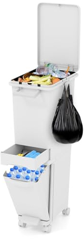 COSTWAY 3 in 1 Pattumiera 32L, Cestino per Rifiuti con 2 Cassetti 2 Scomparti Superiori e Adesivi, Pattumiera in Plastica a Pedale per Cucina Sala da Pranzo Soggiorno, 40x26x84 cm (Bianco)