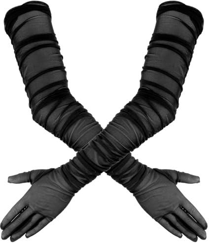 Lusofie Transparente Tüll Handschuhe Lange Spitze Retro Schwarze Handschuhes Lang Damen Ellbogenlänge Superlange Netzhandschuhe Für Party Hochzeit Oper Halloween Kostüm Zubehör