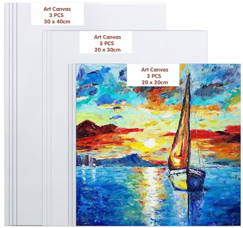 CozyOasis 9 Pack Primed Canvas Boards - Stretched Cotton Painting Panels for Acrylic, Oil & Gouache | 20x20cm, 20x30cm, 30x40cm Artist Art Supplies | Ideal for Adults, Beginners & A-Level Students