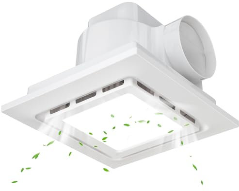 TOYOUSEA Ventilador de escape de baño con luz LED 145CMF 2.0 Sones 35W ventilador de ventilación de montaje en techo, luz LED de 1500 lm, 6000 K, combo de luz de ventilador de baño (11.8 x 11.8