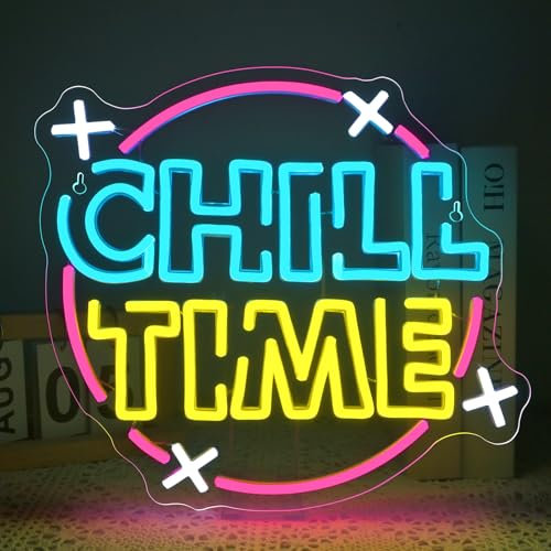 VYXIN Chill Time Neon Schild, Neon Sign LED Schild Wand Leuchtschilder,für Teenager Zimmer Deko,Die Dekoration Von Ladenschildern,Küche, Esszimmer, Hausbar,Wandkunst,Geschenke