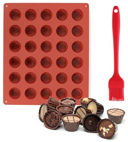 BCENG 30 Blöcke Pralinenform Silikon Antihaft Silikon-Backform mit BüRste für Pralinen Peanut Butter Cups Mini Muffins-Schokolade Gelee Pudding EiswüRfel SpüLmaschinenfest & Langlebig