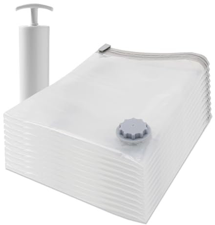 OurHouse Vacuum Storage Bags – 10 Pack - Space Saving Clothes Storage with Pump – Reusable Vacuum Seal Bags for Travel, Duvets, Linens – Airtight & Leak-Proof Design (Medium x 10)