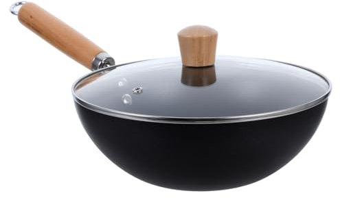 BESTOYARD Wok De Hierro Mango De Madera Sartén Antiadherente Utensilios De Cocina