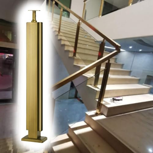 Palo per ringhiera in Vetro Dorato - Sistema di ringhiera per terrazze quadrate ad Alta Resistenza, Robusto palo per corrimano in Vetro per Interni/Esterni, Elegante Colonna per Recinzione a