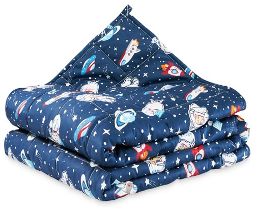 4FIZJO Gewichtsdecke Kinder 5 kg 100x150 cm, Therapiedecke, für Stressabbau & Angstzustände, Hypoallergene Glasperlen, weiche & kühlende Baumwolle- Außenschicht, für Kinder von 40-60 kg, Dunkelblau