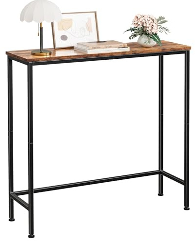 Tavolo da console sottile con mensola di stoccaggio, tavolo da corridoio industriale stretto, tavolo di divano marrone e nero rustico per soggiorno, ingresso della camera da letto