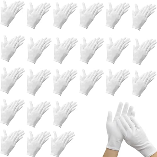 DqiUnaX Baumwollhandschuhe Weiß, 24 Paar Dünne Baumwollhandschuhe, Ideal Für Hautpflege, Handarbeit Und Münzprüfung, 19 Cm