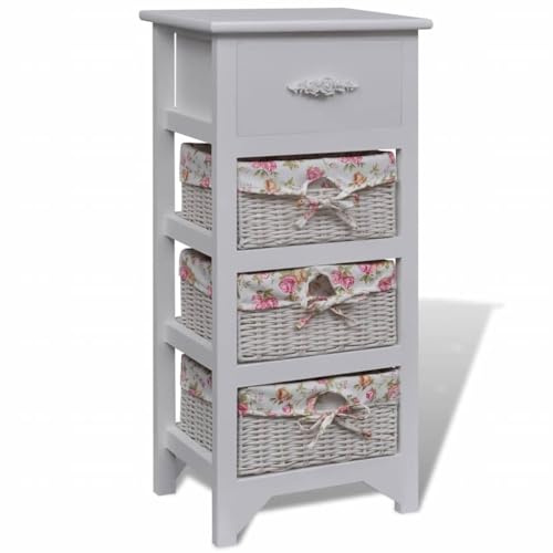 Frdhee Vorratsschrank Outdoor Schrank, Beistellschrank mit 1 Schublade und 3 Körben Weiß Paulowniaholz für Büro, Garage & Haushalt