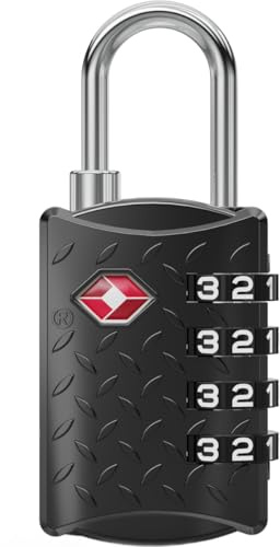 NOVLOCK TSA-godkänt bagagelås med 4-siffrig kod – räfflad, halkfri yta – kompatibelt för USA-resor – reselås för resväskor, ryggsäckar och handbagage – 1-pack, svart