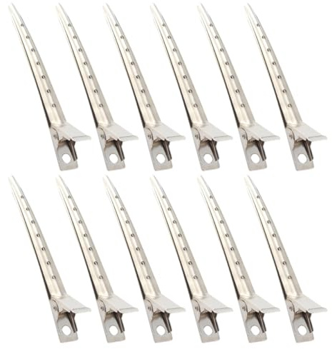 DIYEAH Clips de Salon de Coiffure en Acier Inoxydable Argentés 12pcs pour Maintenir la Tension et Séparer les Cheveux, Accessoires Professionnels pour Coiffeurs en Salon