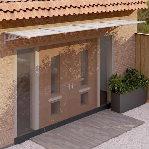Mokuyary Auvent de Porte Gris et Transparent 396x90 cm Polycarbonate, Auvent Marquise de Porte, Toit Abri Protection Pluie pour d'entrée Maison Fenêtre Vitrine
