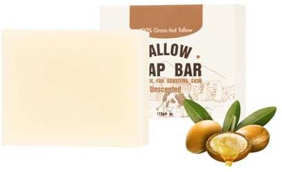 Beef Tallow Soap – Handgemachte Talgseife für Gesicht & Körper, Natürliche Feuchtigkeitsspendende Seife mit Reichhaltiger Pflege für Trockene Haut, Milde Reinigung für Damen & Herren (1PC)