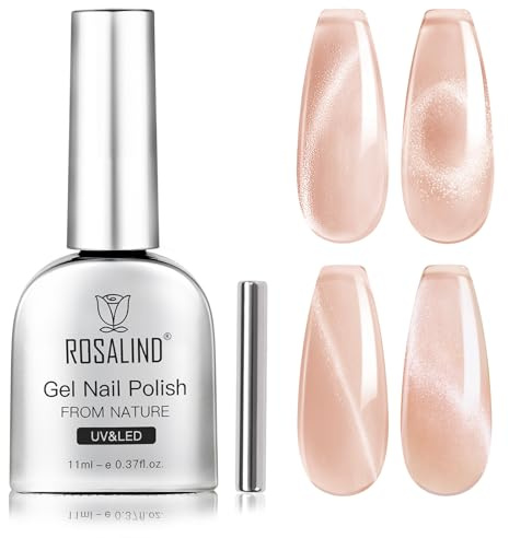 ROSALIND UV Nagellack Cat Eye, 11ml Magnetische Nude-Farbe Gel Nagellack mit Magnet UV LED Soak off Gellack für DIY-Maniküre