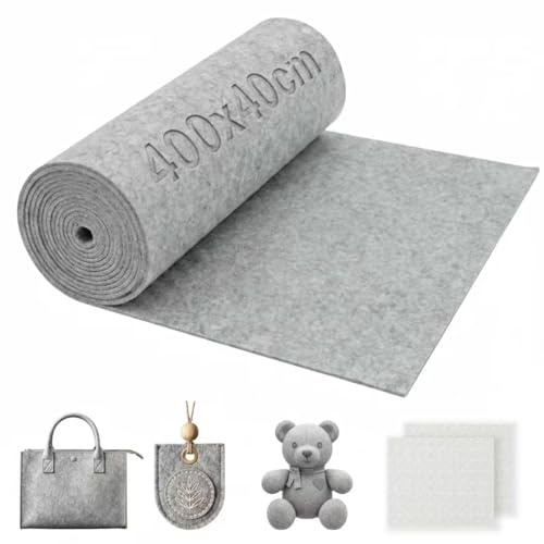 Hexizexi Filz Meterware 40cm x 400cm x 3mm Filzmatte Hellgrau Filzstoff | Filzstoff Meterware Filzmatten zum Zuschneiden Filzrolle für Handarbeit Nähen DIY Dekoration