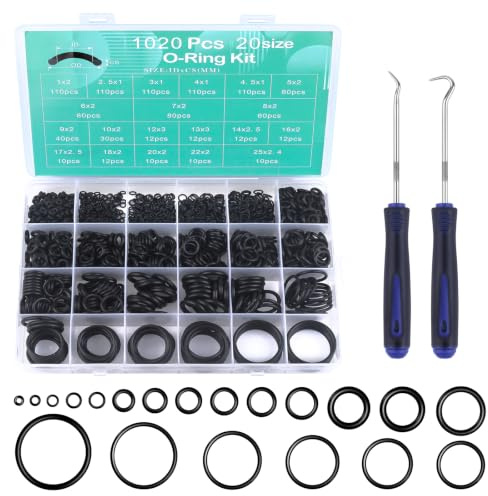 1020 Pcs O Rings Set, 20 Size O-Ring Assortment Kit with 2 Pick Hook