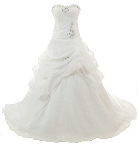 Vantexi Élégant Chérie Organza Robes de mariée Robe de Mariage Perlage Robe de Nuptiale Femmes Longue Ivoire Taille 52