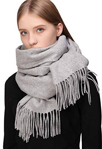 RIIQIICHY 100% Wollschal Pashmina Stola für Damen Warme Winter Große Schals Frauen Hellgrau