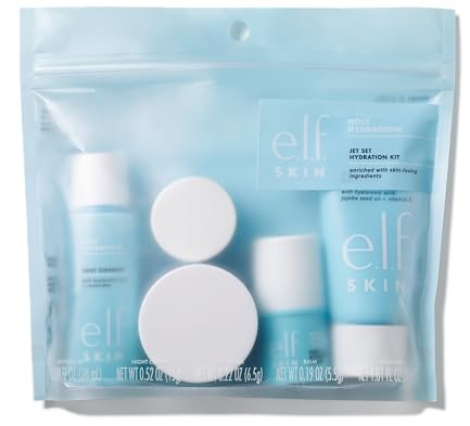 e.l.f. SKIN Jet Set Hydration Kit, Travel Friendly Hydrating Skincare Set, Face Cleanser, Balm, Moisturiser, Eye Cream and Night Cream, Vegan and Cruelty-Free