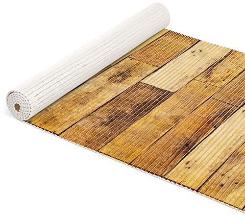 ANRO Alfombra de baño de espuma suave alfombrilla para baño y ducha alfombra antideslizante baldosa de madera marrón 500x65 cm