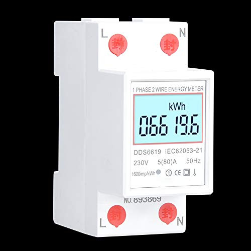 Walfront DDS6619-006 Stromzähler Digitaler Elektrischer Energiezähler Einphasen Leistungsmesser DIN-Schiene 2P Energieverbrauchsmesser 230V mit Hintergrundbeleuchtung