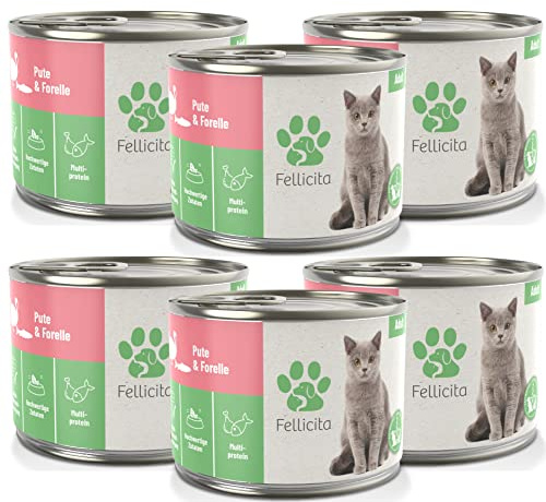 Fellicita Premium Nassfutter für Katzen, Pute und Forelle, 6 x 200g | 6er Pack, Multiprotein, hochwertiges Katzennassfutter, getreidefrei, leckere Pastete, Alleinfuttermittel