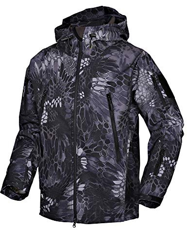 MakingDa - Giacca invernale impermeabile da uomo, con cappuccio, in stile casual, cappotto foderato in pile, giacca tattica militare, per lavoro, corsa, pesca, caccia, arrampicata, Nero mimetico, XL