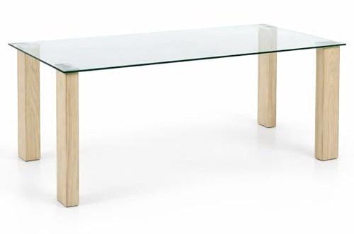 Mar.c.a. Design - Tavolino da Salotto Rettangolare 120x60x45 cm - Tavolo Salotto con Piano in Vetro e Gambe Impiallacciate Effetto Legno - Facile da Pulire - Made in Italy