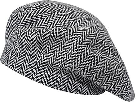 ZLYC Damen Winter Baskenmütze Französische Barett Doppelschicht Warm Beret (Schwarz Gestreift)