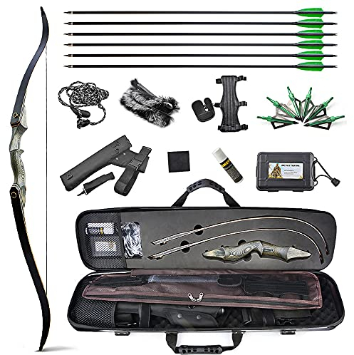SHARROW Bogenschießen Takedown Recurve Bogen und Pfeile Set America Jagdbogen Erwachsener Traditioneller Hölzerner Bogen 25-60lbs mit Recurve Bogenkoffer und Allem Zubehör (35lbs, Schwarz)