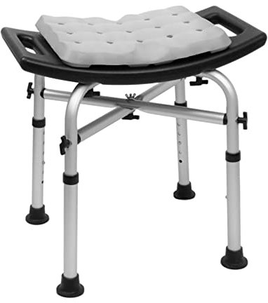 KMINA Tabouret de Douche (150 kg) avec Double Traverse Renforcée, Coussin, Siège Réglable, Chaise de Douche, Assemblage sans Outil, Noir - Made in Europe