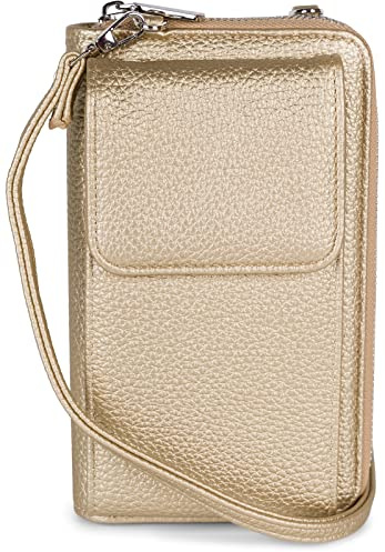 styleBREAKER Damen Mini Umhängetasche Handyfach RFID | 19x11x5,5 cm Crossbody-Bag, 8 Steckplätze für Bankkarten, 3 große Fächer, Münz-Zipper, 71-128 cm Gurt, für 6,5 Zoll.