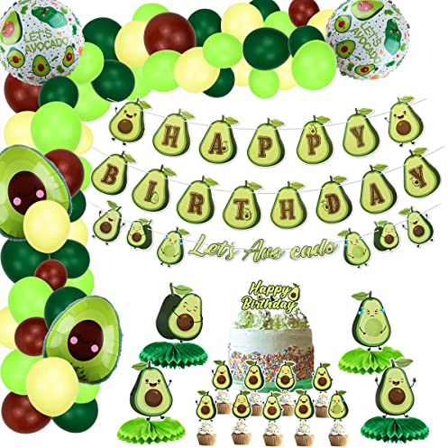 Decoraciones de Fiesta de Aguacate, Suministros de Fiesta de Cumpleaños de Aguacate para Niñas, Incluye Pancartas de Feliz Cumpleaños, Adornos para Cupcakes, Globos, Kit de Arco de Guirnalda
