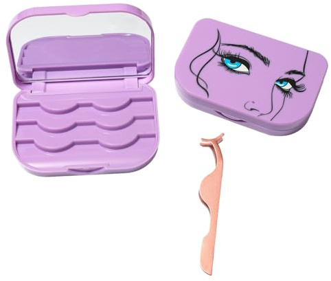 kawosun Eyelash Storage Case Organizer With Makeup Mirror Frame Box, Magnetic False Eyelashes Case False Eyelashes Packaging Travel Storage Box Eyelash Bag (Light Purple)
