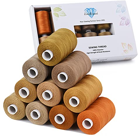 Simthread Allzweck-Nähgarn, 10 Spulen Größe 40D/2 Polyester-Nähgarn zum Nähen, Quilten und für die Nähmaschine - Praktische Polyester-Nähgarne für die Nähmaschine, je Spule 1000 Yards(braune Serie)