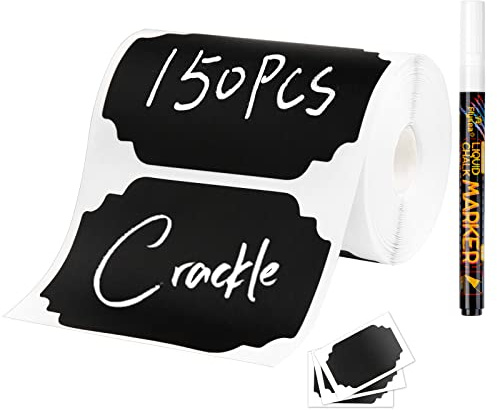 Chalkboard Labels, Joyoldelf 150 Pcs Waterproof Reusable Labels Stickers for Kitchen Organizer with 1 White Chalk Pen, Removable Labels for Jars to Decorate Your Pantry Storage Office