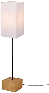 Reality Leuchten Stehleuchte Woody R40171030, Metall Schwarz matt, Fuß Holz, Stoffschirm weiß, exkl. 1x E27