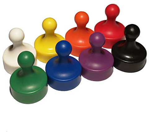 LeBigMag® | 8 Bunte XXL Office Neodym Magnete | extrem Starke große Kegelmagnete für z.B. Poster & Karten | für Pinnwand Glasmagnettafeln | Ø 29 mm | 37 mm hoch
