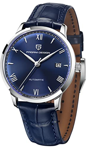 Pagani Design 1759 Automatikuhr für Herren, Leder, wasserdicht, Casual-Stil, blau, Armband