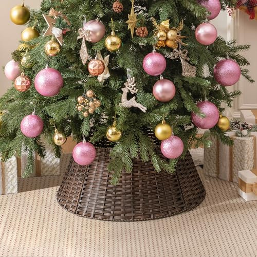 GRANNY SAYS Weihnachtsbaum Kragen, Weihnachtsbaum Decke aus Plastik-Weidenrute, Christbaum Ständer, Weihnachtsbaumständerhülle, Abdeckung für Christbaumständer Korb, Tannenbaum Rock, Ø 57 cm, Braun