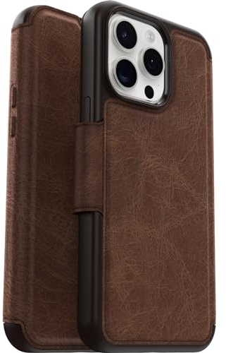 OtterBox Strada Hülle für iPhone 15 Pro Max für MagSafe, stoßfest, sturzsicher, Premium Lederfolio mit Zwei Kartenhaltern, 3X getestet nach Militärstandard, Braun