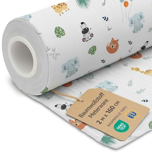 Stoff Meterware Baumwollstoff 2 M x 160 cm - Stoffe zum nähen aus reine baumwolle fabric futterstoff dekostoff für patchwork canvas und sewing nähstoff Oeko-Tex Safari