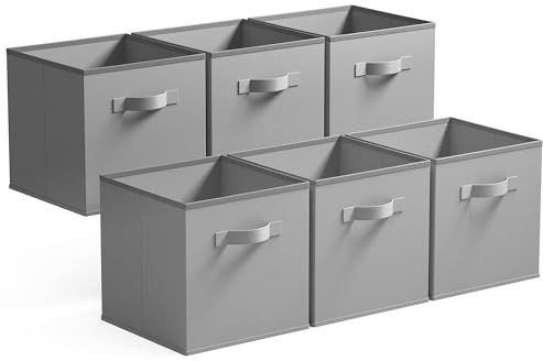 GRANNY SAYS Aufbewahrungswürfel aus Stoff, 6 Stück Kisten für Kallax Regal, 33 x 33 x 32,4 cm Faltbare Regalbox mit Griffen für Kinderzimmer Bastelzimmer Organisieren, Grau Stoffkisten Aufbewahrung