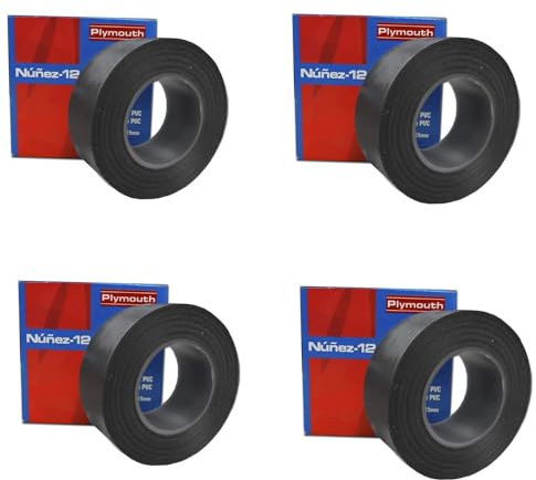 RASMACOR | Pack 4 unidades Cinta aislante Negra de PVC Nuñez-Plymouth 5083 | 20m x 19mm x 0,15mm | Autoextinguible | Para todo tipo de aplicaciones mecánicas y eléctricas