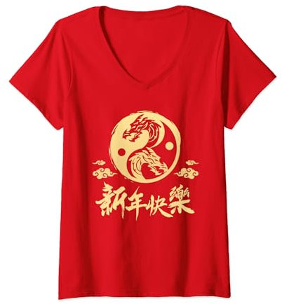 Nouvel An chinois 2024 Dragon Nouvel An chinois Dragon T-Shirt avec Col en V